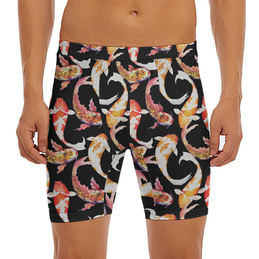 Watercolor Koi Carp Fish Pattern Print Men's Long Boxer Briefs