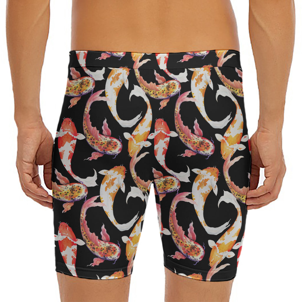 Watercolor Koi Carp Fish Pattern Print Men's Long Boxer Briefs
