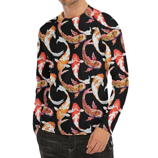 Watercolor Koi Carp Fish Pattern Print Men's Long Sleeve Rash Guard