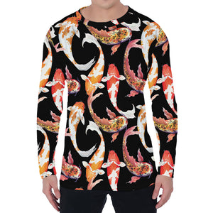 Watercolor Koi Carp Fish Pattern Print Men's Long Sleeve T-Shirt