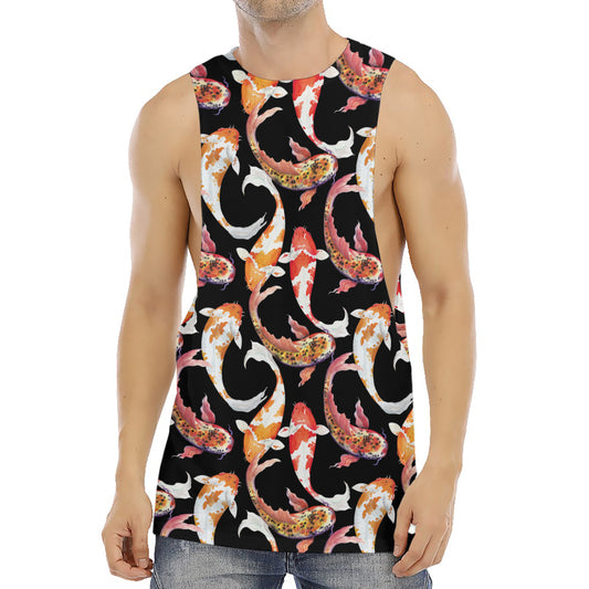 Watercolor Koi Carp Fish Pattern Print Men's Muscle Tank Top