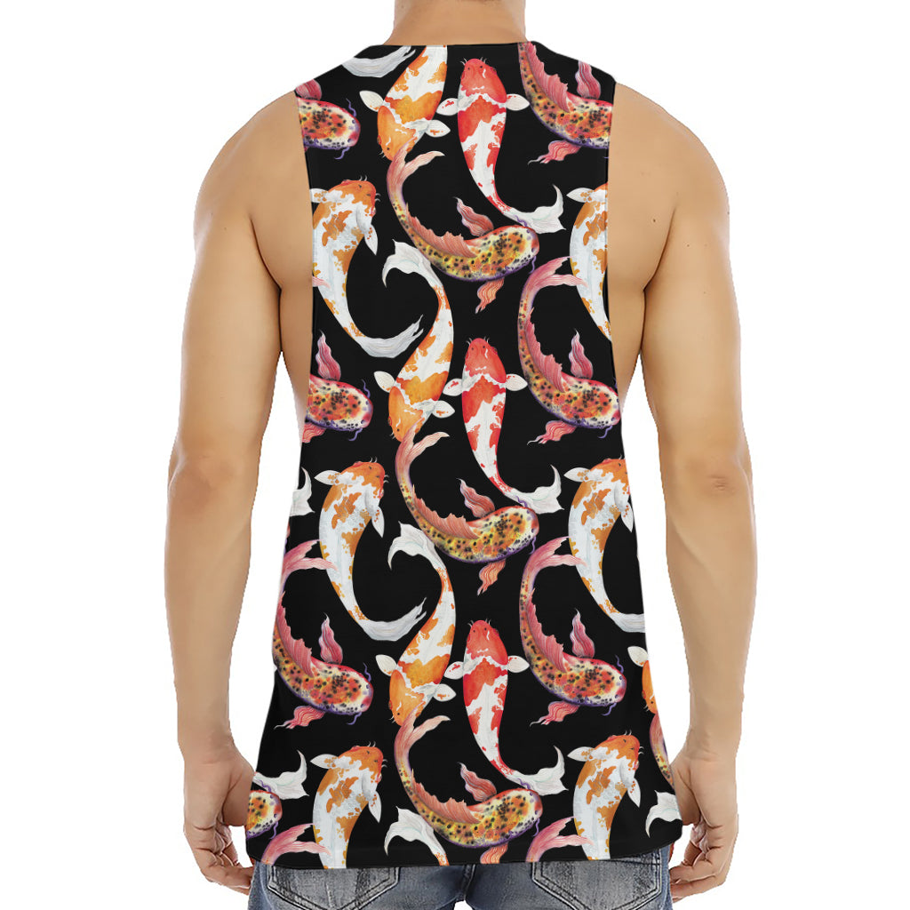 Watercolor Koi Carp Fish Pattern Print Men's Muscle Tank Top