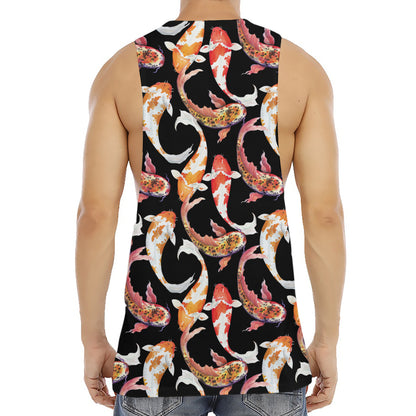 Watercolor Koi Carp Fish Pattern Print Men's Muscle Tank Top