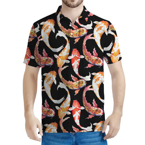 Watercolor Koi Carp Fish Pattern Print Men's Polo Shirt