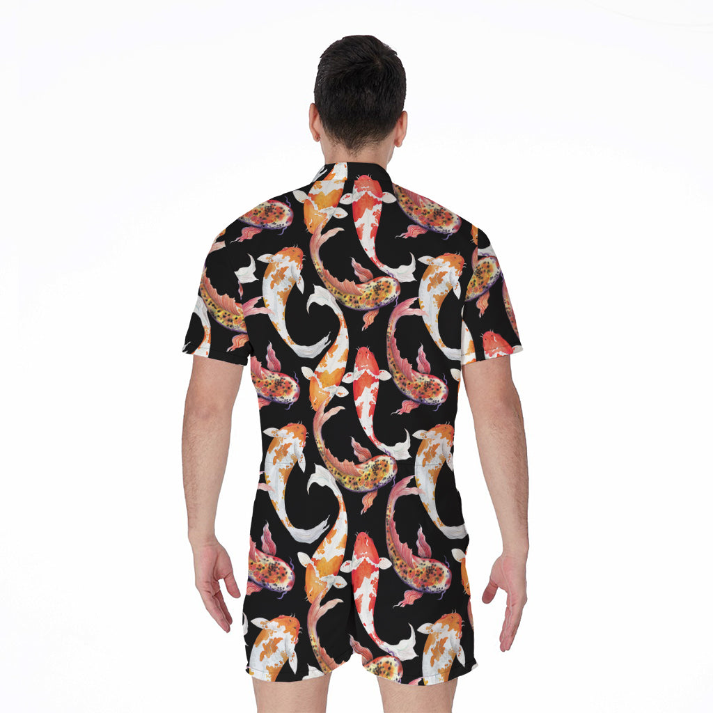 Watercolor Koi Carp Fish Pattern Print Men's Rompers