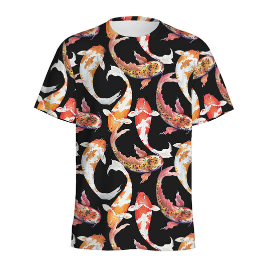 Watercolor Koi Carp Fish Pattern Print Men's Sports T-Shirt
