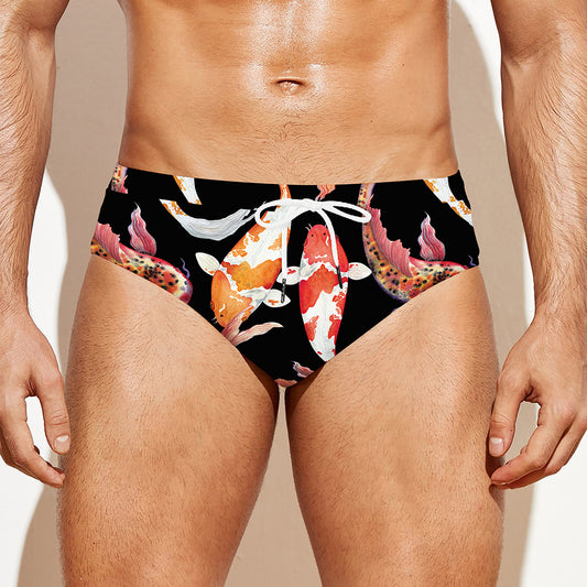Watercolor Koi Carp Fish Pattern Print Men's Swim Briefs