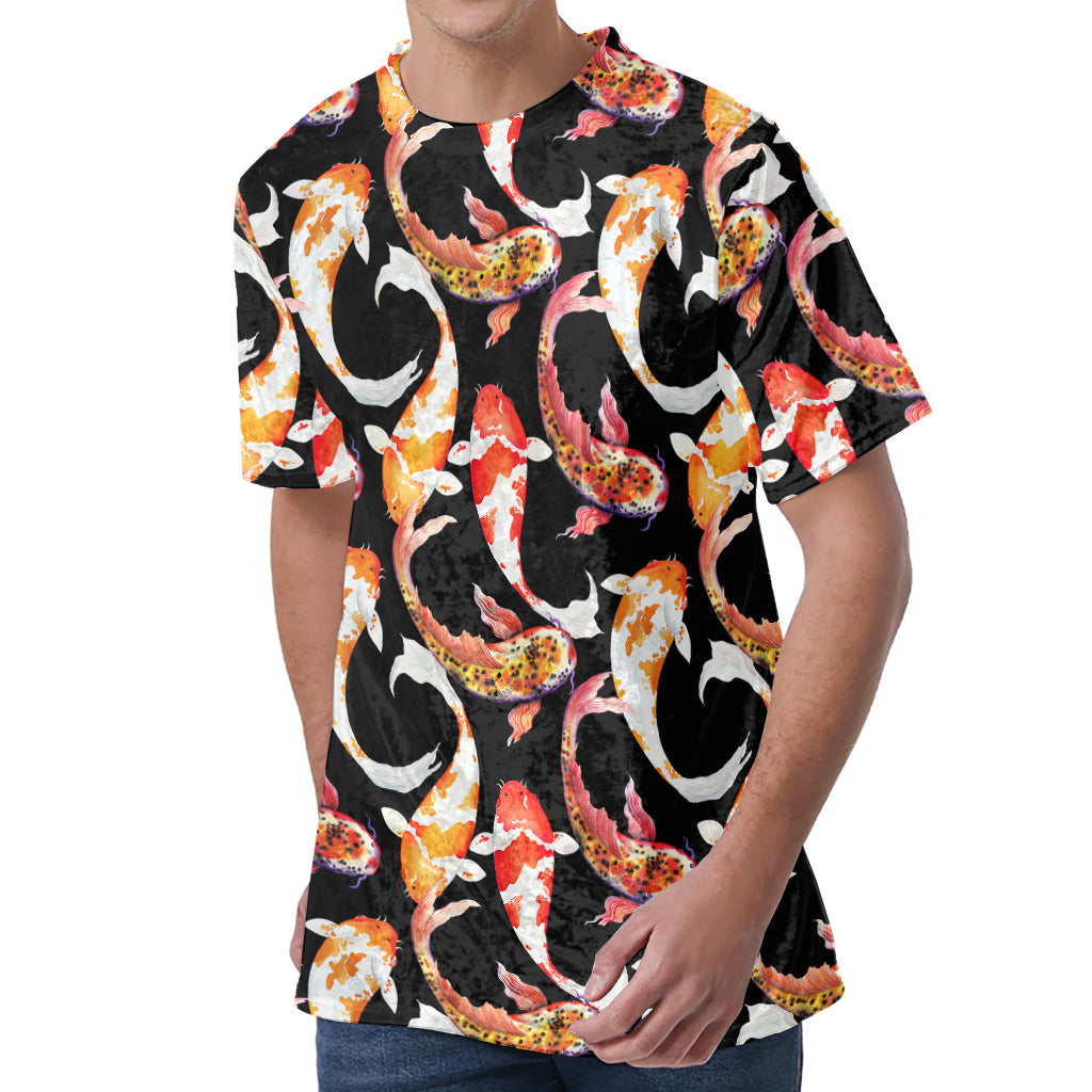 Watercolor Koi Carp Fish Pattern Print Men's Velvet T-Shirt