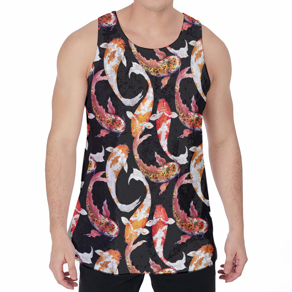 Watercolor Koi Carp Fish Pattern Print Men's Velvet Tank Top