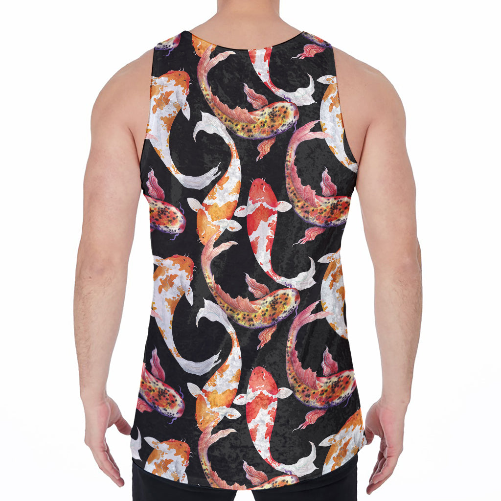 Watercolor Koi Carp Fish Pattern Print Men's Velvet Tank Top