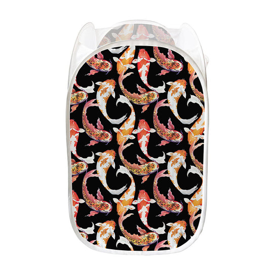 Watercolor Koi Carp Fish Pattern Print Mesh Laundry Hamper