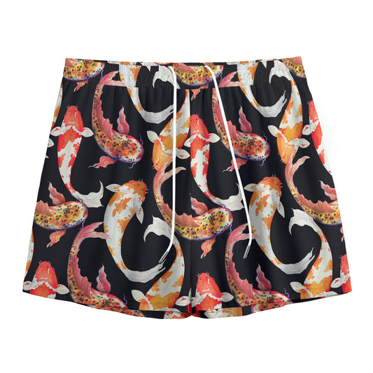 Watercolor Koi Carp Fish Pattern Print Mesh Shorts