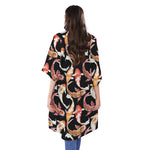 Watercolor Koi Carp Fish Pattern Print Open Front Beach Cover Up