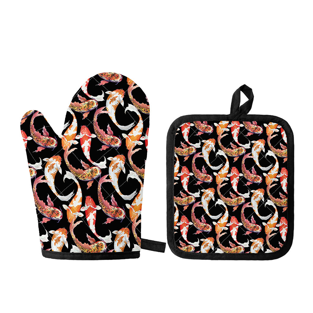 Watercolor Koi Carp Fish Pattern Print Oven Mitt And Pot Holder Set