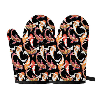 Watercolor Koi Carp Fish Pattern Print Oven Mitts