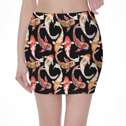 Watercolor Koi Carp Fish Pattern Print Pencil Mini Skirt