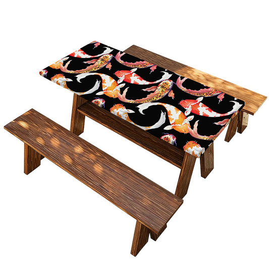 Watercolor Koi Carp Fish Pattern Print Picnic Table Cover