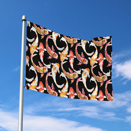 Watercolor Koi Carp Fish Pattern Print Polyester Flag