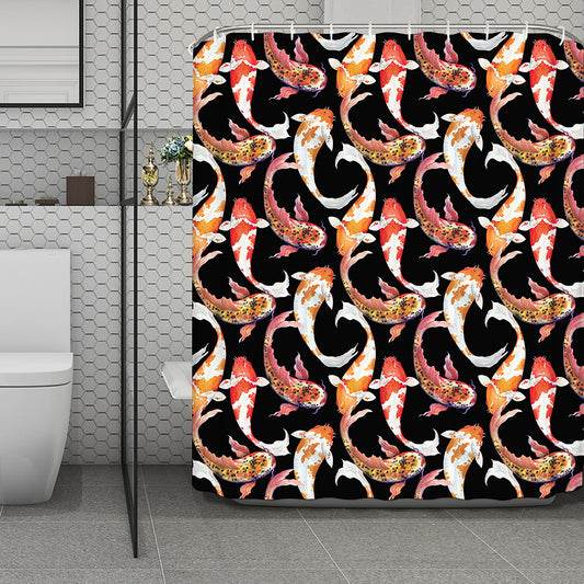 Watercolor Koi Carp Fish Pattern Print Polyester Shower Curtain
