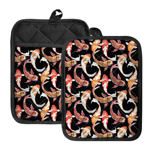 Watercolor Koi Carp Fish Pattern Print Pot Holders With Pocket