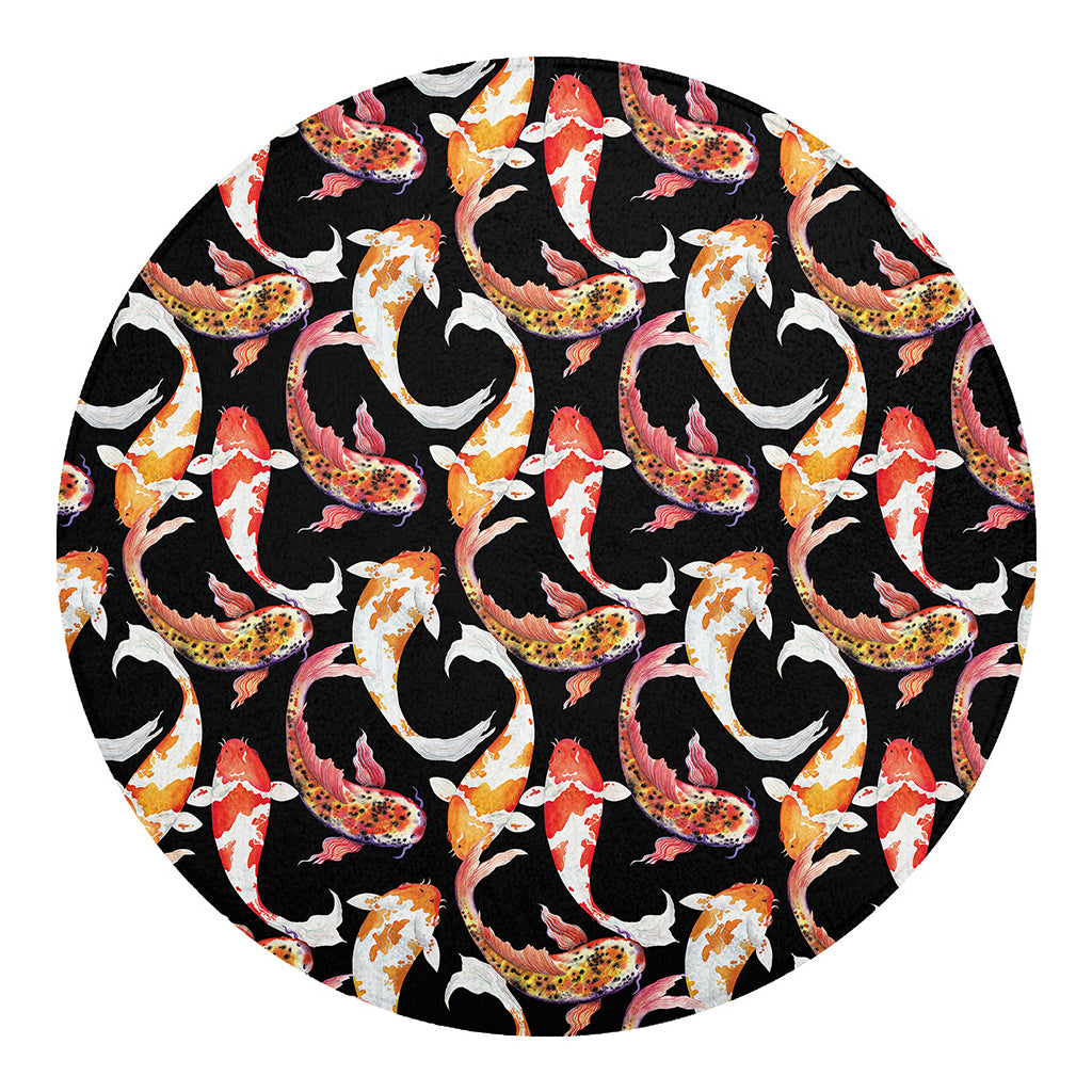 Watercolor Koi Carp Fish Pattern Print Round Blanket