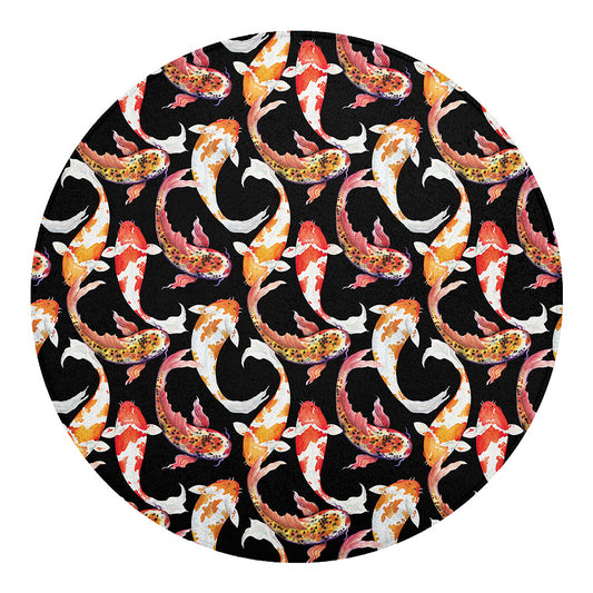 Watercolor Koi Carp Fish Pattern Print Round Blanket