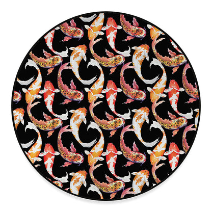 Watercolor Koi Carp Fish Pattern Print Round Floor Mat