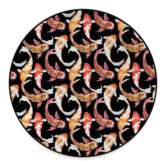 Watercolor Koi Carp Fish Pattern Print Round Floor Mat