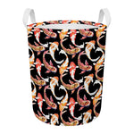 Watercolor Koi Carp Fish Pattern Print Round Laundry Basket