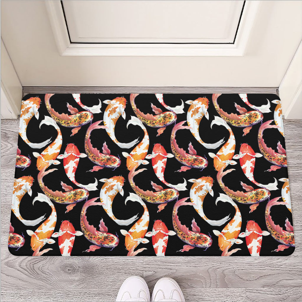 Watercolor Koi Carp Fish Pattern Print Rubber Doormat