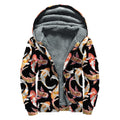 Watercolor Koi Carp Fish Pattern Print Sherpa Lined Zip Up Hoodie