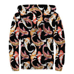 Watercolor Koi Carp Fish Pattern Print Sherpa Lined Zip Up Hoodie