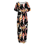 Watercolor Koi Carp Fish Pattern Print Short Sleeve Long Nightdress