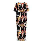 Watercolor Koi Carp Fish Pattern Print Short Sleeve Long Nightdress
