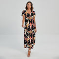 Watercolor Koi Carp Fish Pattern Print Short Sleeve Maxi Dress