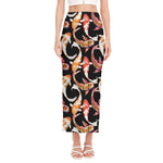 Watercolor Koi Carp Fish Pattern Print Side Slit Maxi Skirt