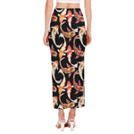 Watercolor Koi Carp Fish Pattern Print Side Slit Maxi Skirt