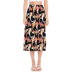 Watercolor Koi Carp Fish Pattern Print Side Slit Midi Skirt