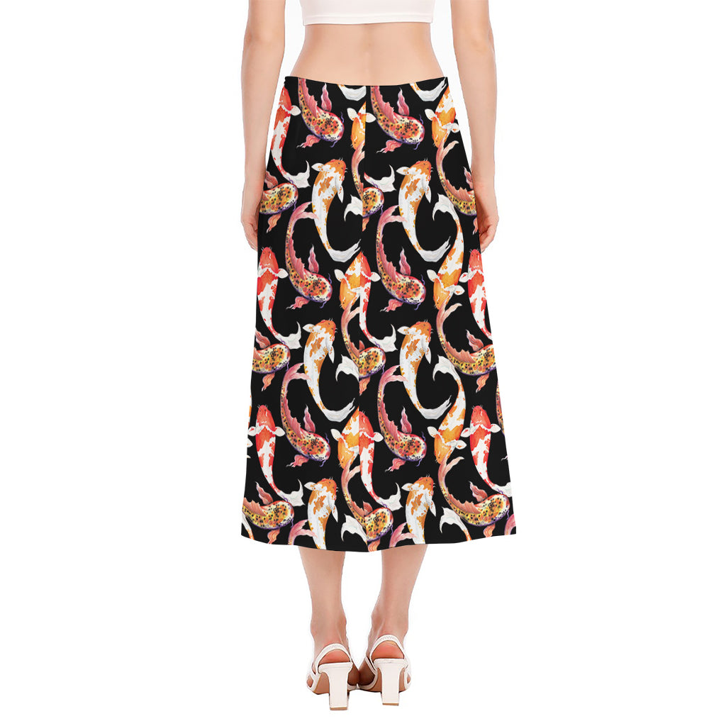 Watercolor Koi Carp Fish Pattern Print Side Slit Midi Skirt