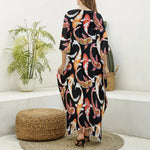 Watercolor Koi Carp Fish Pattern Print Silk V-Neck Kaftan Dress