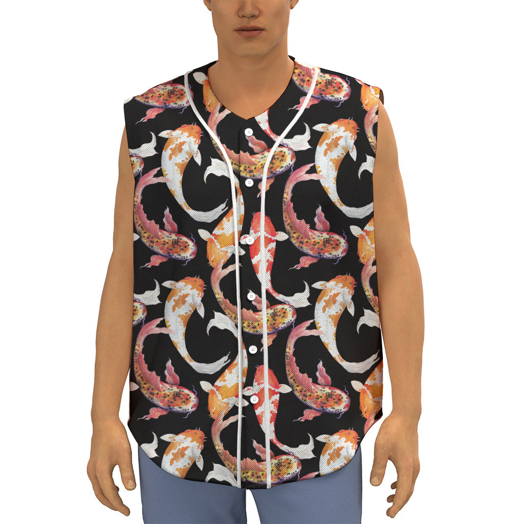 Watercolor Koi Carp Fish Pattern Print Sleeveless Baseball Jersey