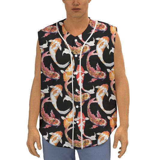 Watercolor Koi Carp Fish Pattern Print Sleeveless Baseball Jersey