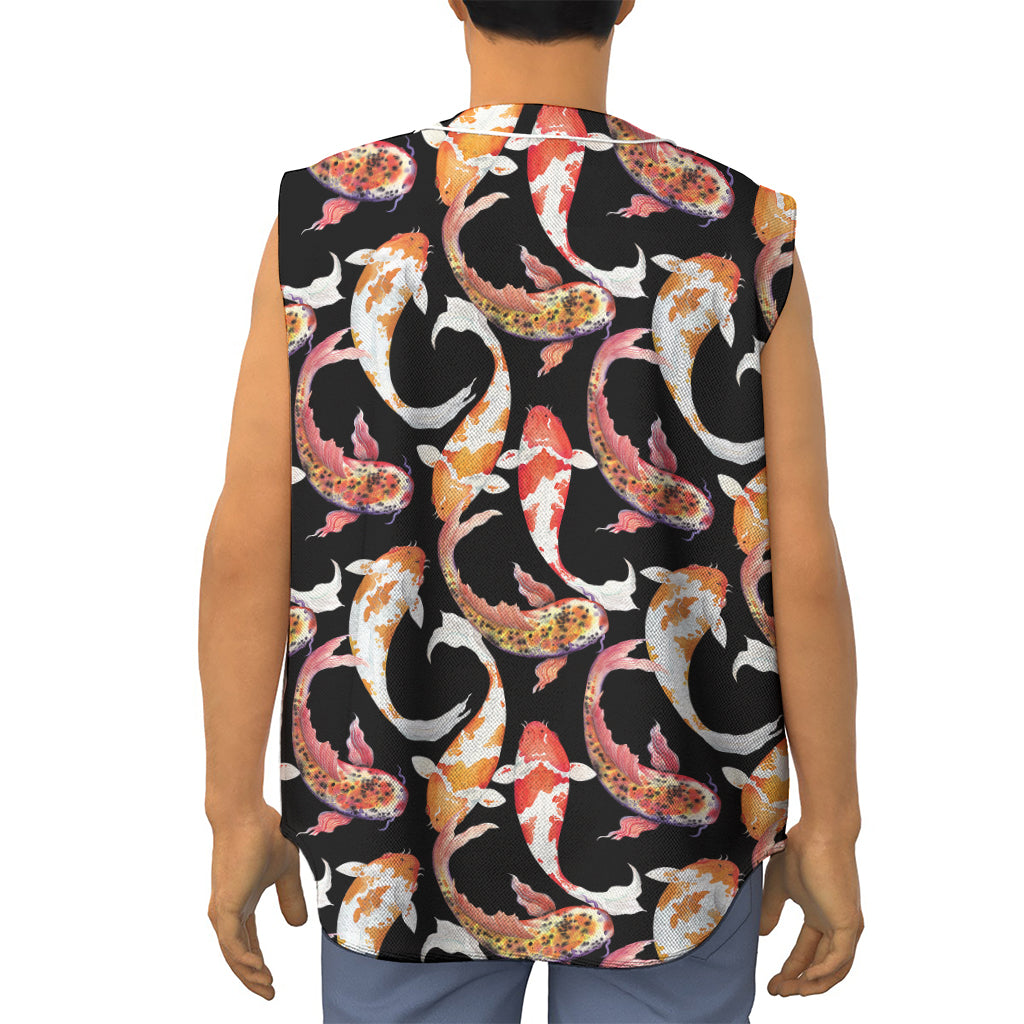 Watercolor Koi Carp Fish Pattern Print Sleeveless Baseball Jersey