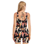 Watercolor Koi Carp Fish Pattern Print Sleeveless One Piece Swimsuit