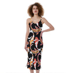 Watercolor Koi Carp Fish Pattern Print Slim Fit Midi Cami Dress
