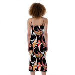 Watercolor Koi Carp Fish Pattern Print Slim Fit Midi Cami Dress