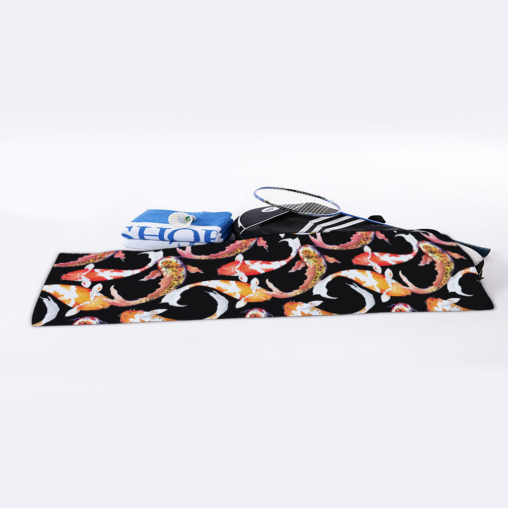 Watercolor Koi Carp Fish Pattern Print Sports Towel