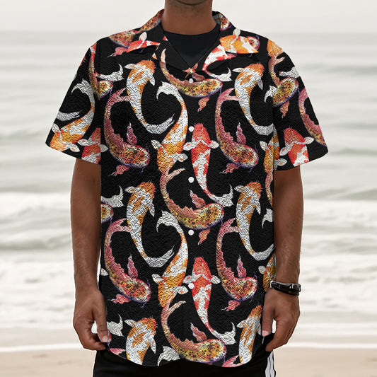 Watercolor Koi Carp Fish Pattern Print Textured Short Sleeve Shirt