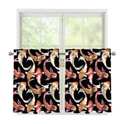 Watercolor Koi Carp Fish Pattern Print Tier Curtains