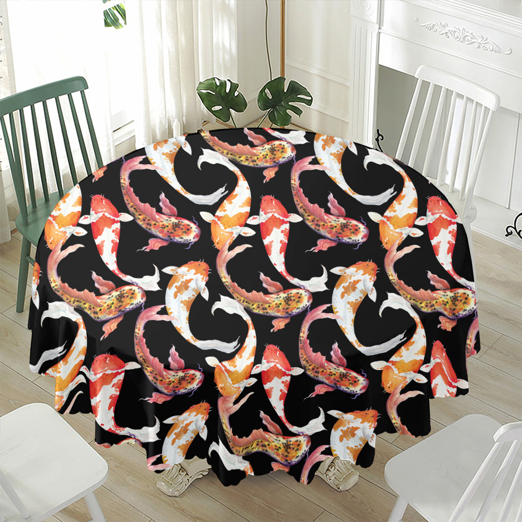 Watercolor Koi Carp Fish Pattern Print Waterproof Round Tablecloth